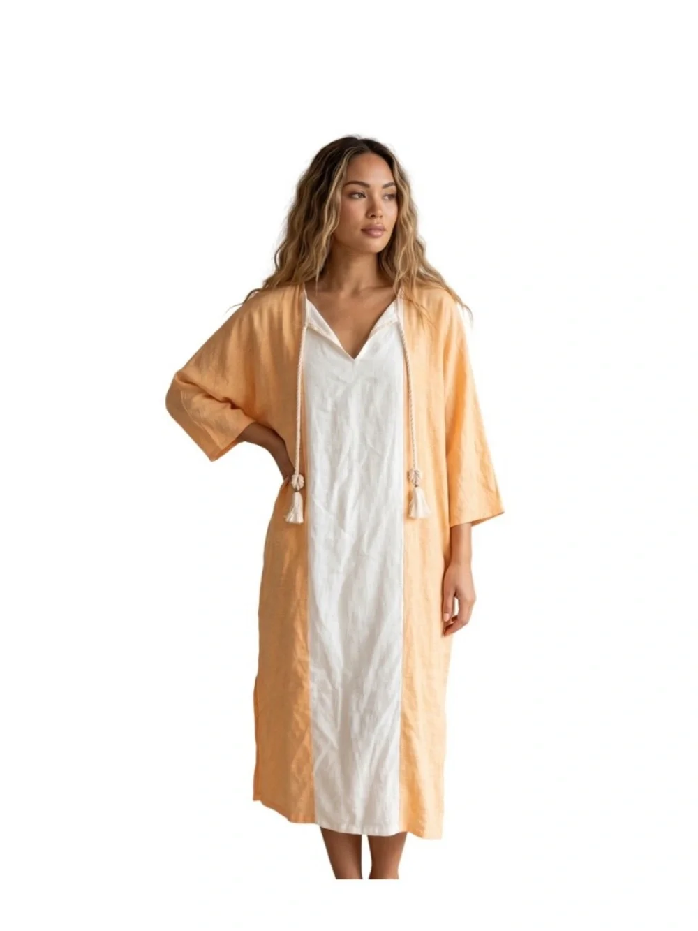 SIGRID OLSEN Boho Linen Blend Caftan Tunic Swim  Coverup Size Medium